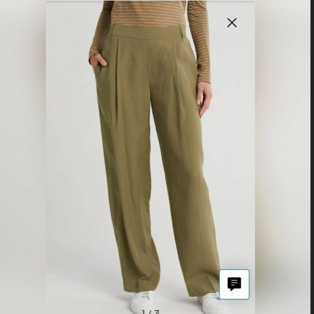 Vince Olive Green Linen Blend Pull On Straight Leg Pants S